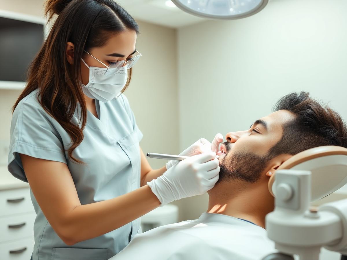 Dental hygienist performing a routine cleaning in Okemos