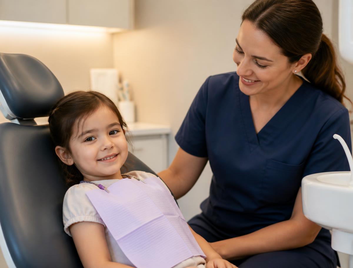 Young child relaxed in a dental chair during a check-up